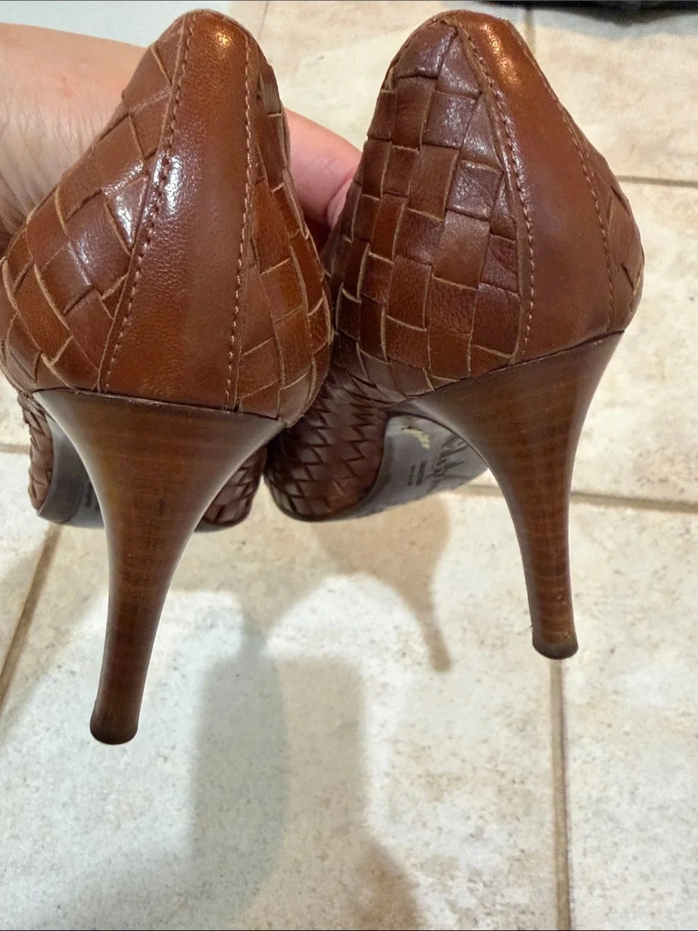 Cole Haan Woven Leather Pumps in Chestnut Brown
